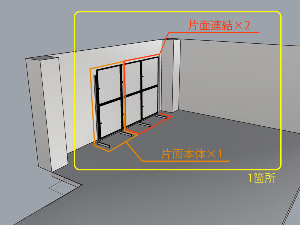 ショーケースを1か所に6台並べたい場合
